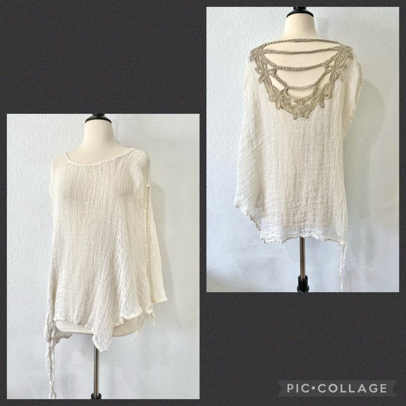 Mastro Moda Italy 100% Linen Net Tunic Cover Up Poncho Crochet, Swim/Beachwear - Picture 1 of 9